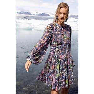 New!!OLIPHANT Balloon Waisted Mini Dress Capuchin Purple Gold Metallic Medium